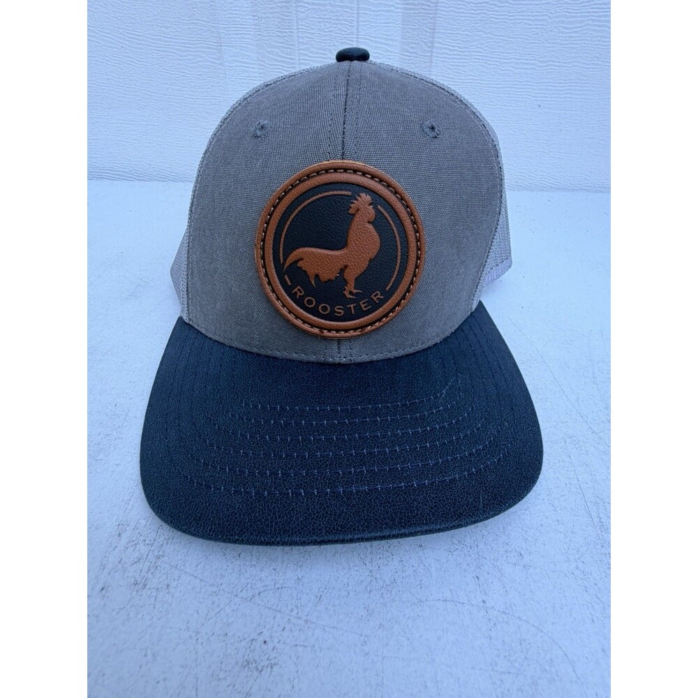 Rooster Leather Patch Trucker Hat – Canvas Curved Brim, Western Style Worn Once
